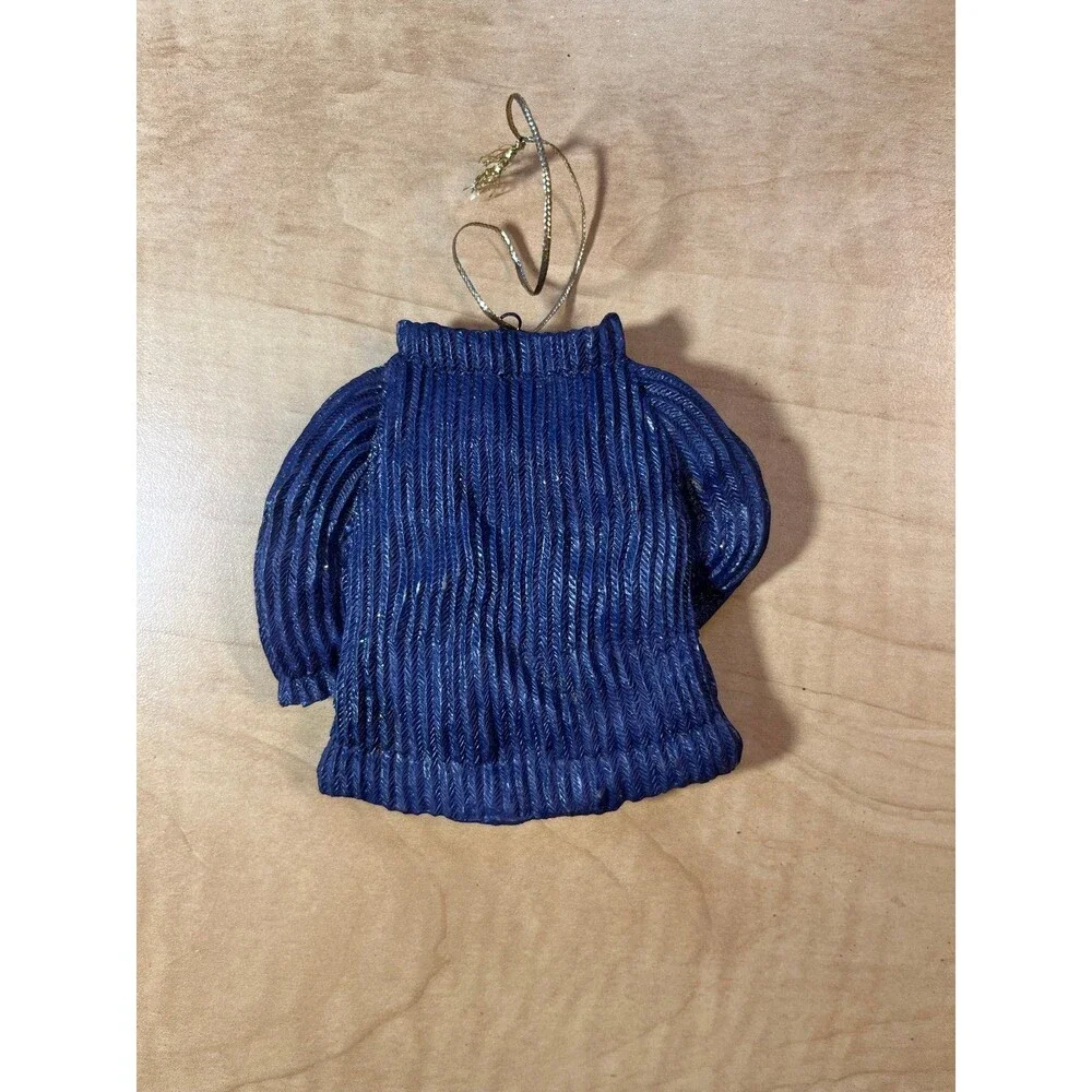 Blue Knit Sweater With Wreath Christmas Ornament